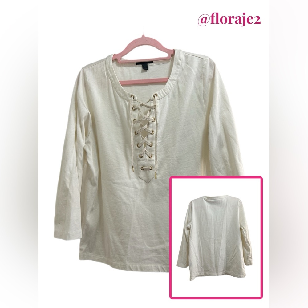 J.Crew Lace-up Tee in Cream Size M